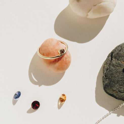 Garnet Dot Ring in Yellow Gold